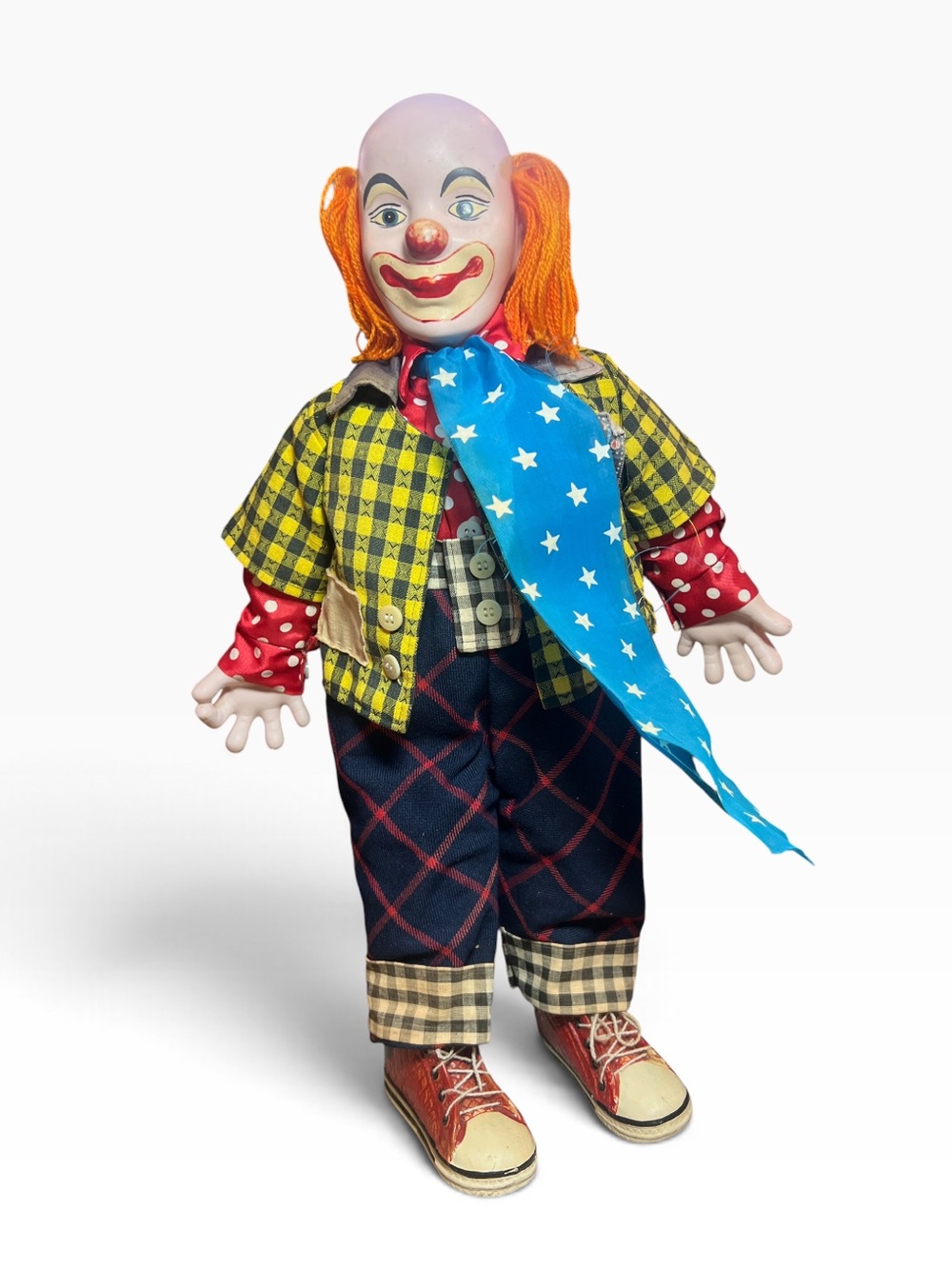 Vintage-Style 19” Orange Hair Ceramic Clown Doll with Chuck Style Sneakers